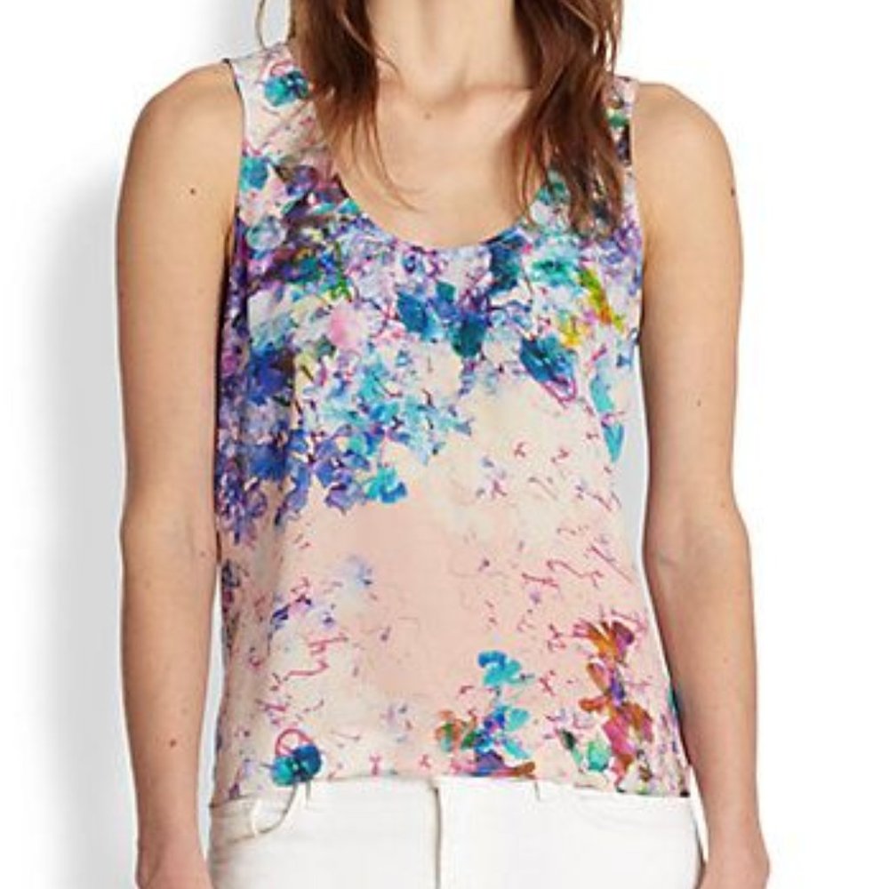 Parker Asher Silk Cutout-Back Floral Print Tank